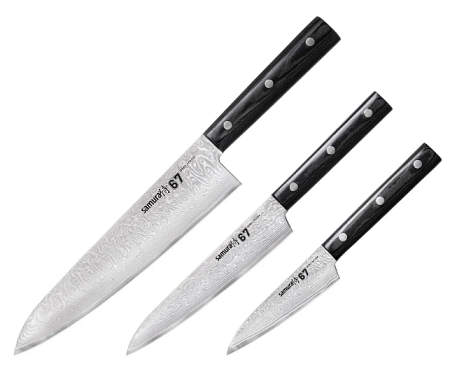 SD67-0220M/K Набор ножей 3 в 1 &quot;Samura 67&quot; 98 мм, 150 мм, 208 мм, дамаск 67 слоев, микарта в Твери